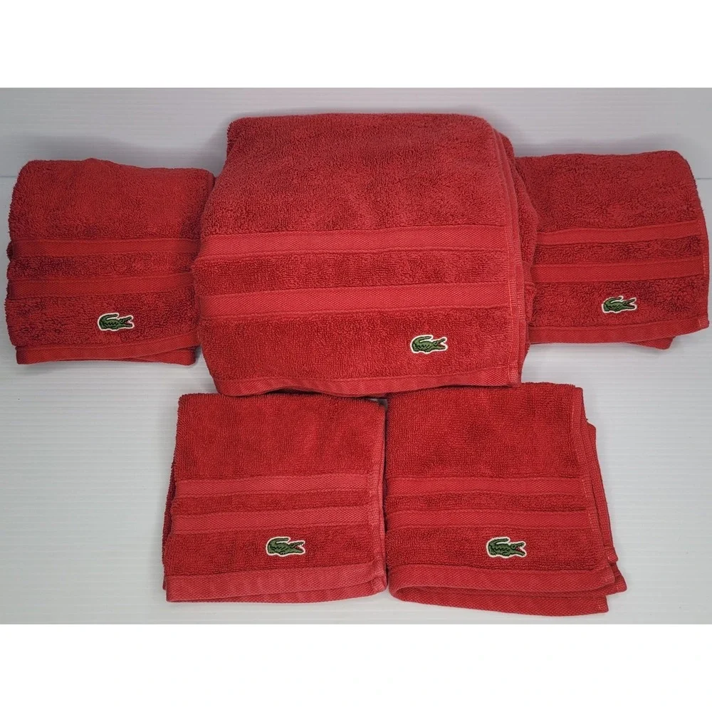 Lacoste Croc Red 100% Cotton Bath, Hand Towel & Washcloth Set